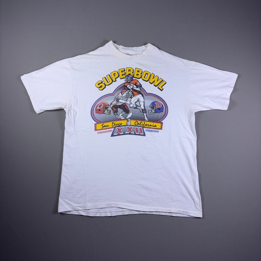Vintage 80s Hanes Super Bowl XXII 1988 Redskins Broncos T-Shirt Single Stitch XL